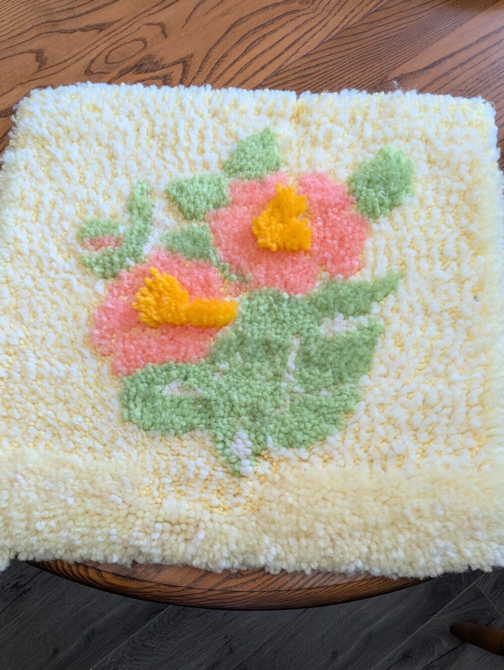 Handmade Floral Tufted Latch Hooked  Mat Rug Or Wall Hanging. 18x17 Inches.